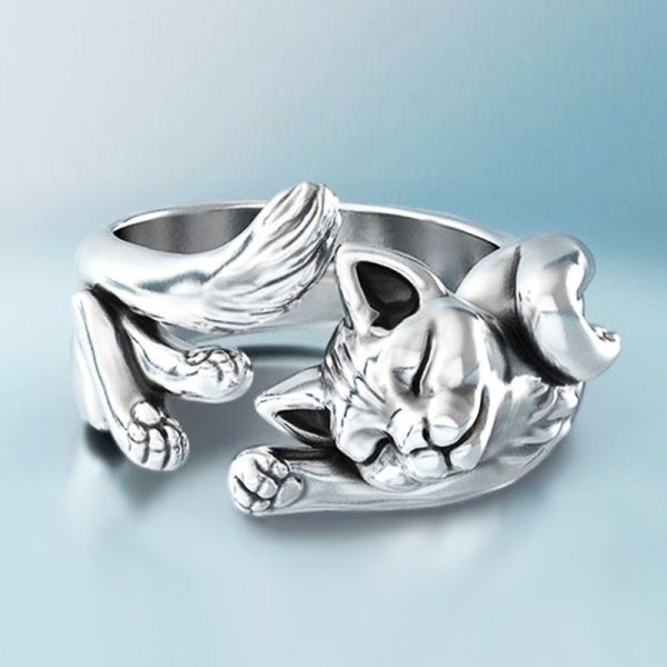 Sølv vintage katte ring