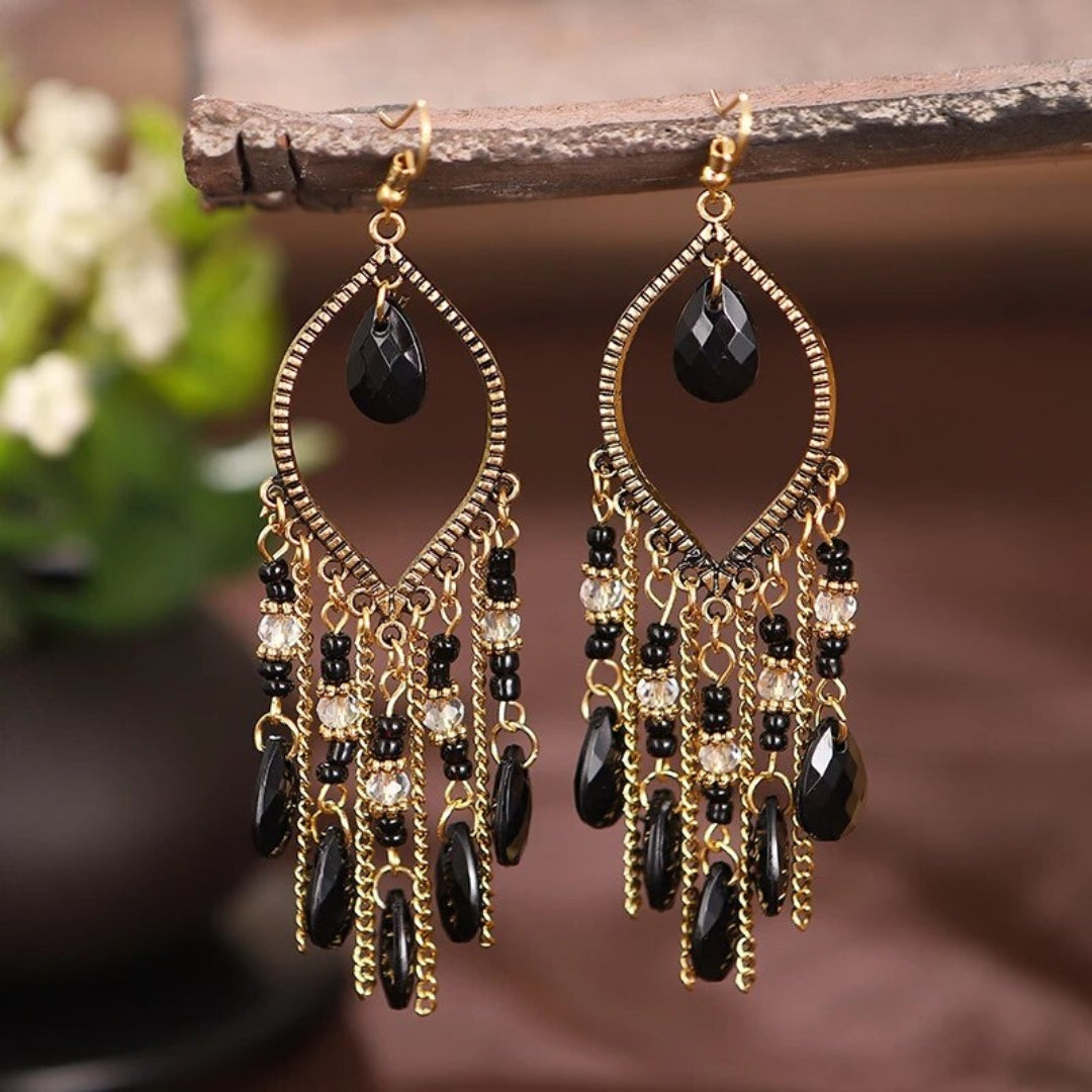Sort zirkonia Boho Mandala dinglende øreringe