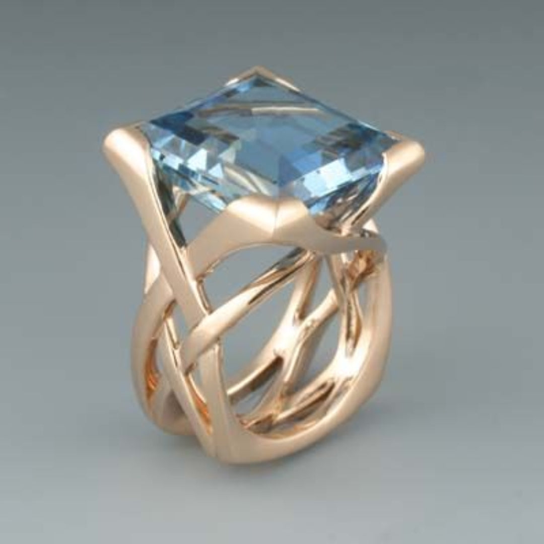 Vintage Roséguld Ring med blå Zirkonia
