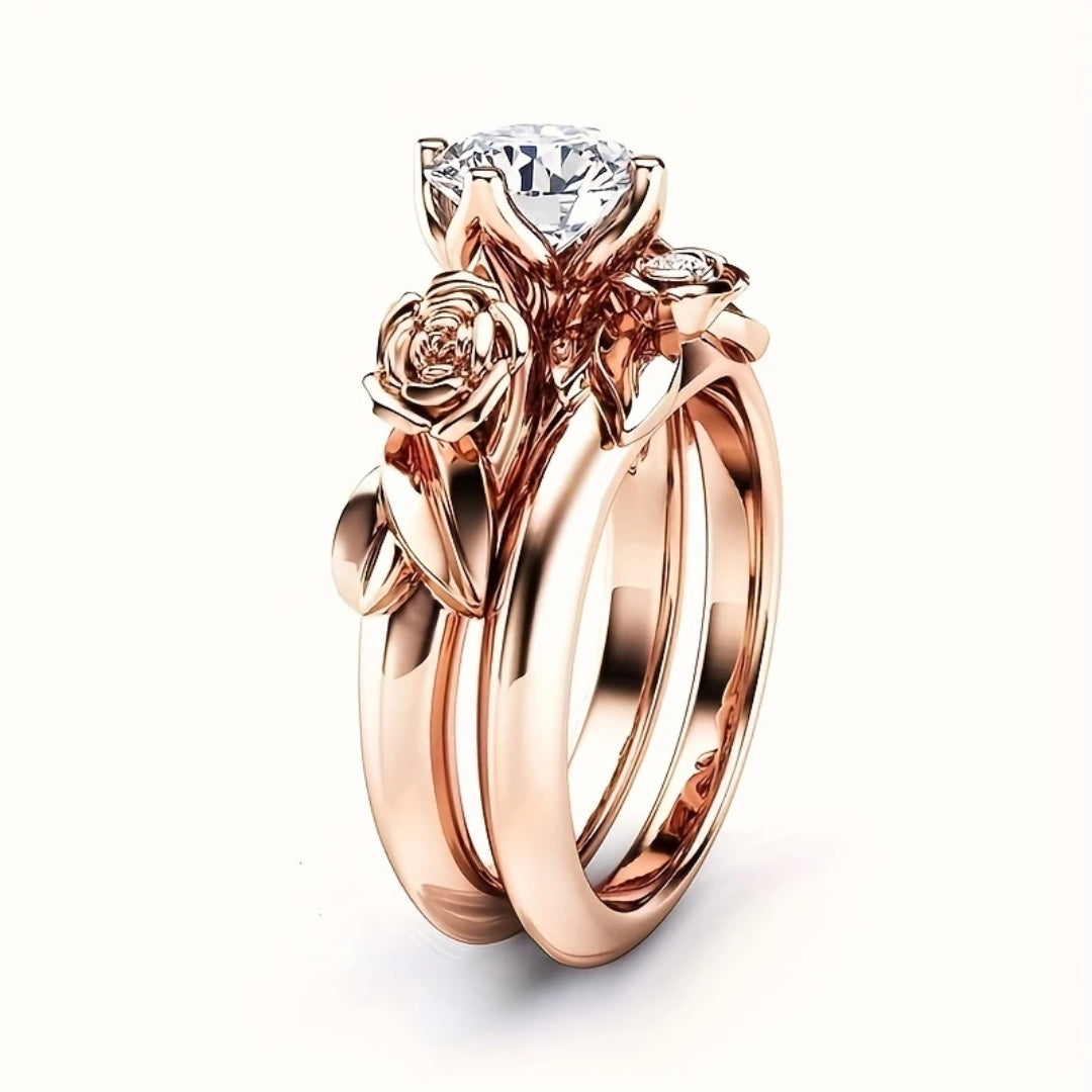 Eksklusiv rosaguld ring med rosenblomster