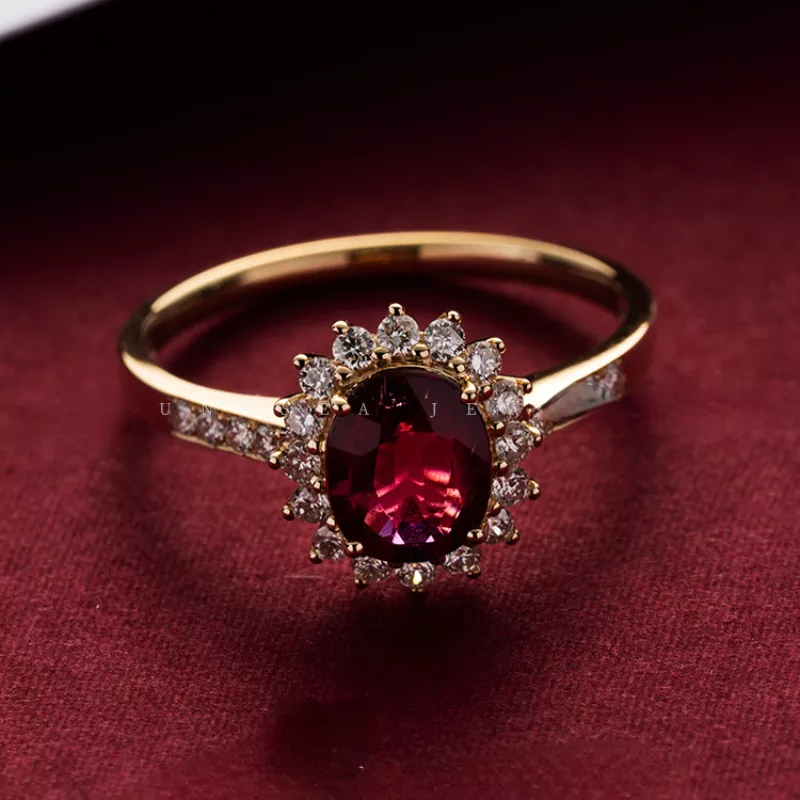 Vintage rød krystal guldring