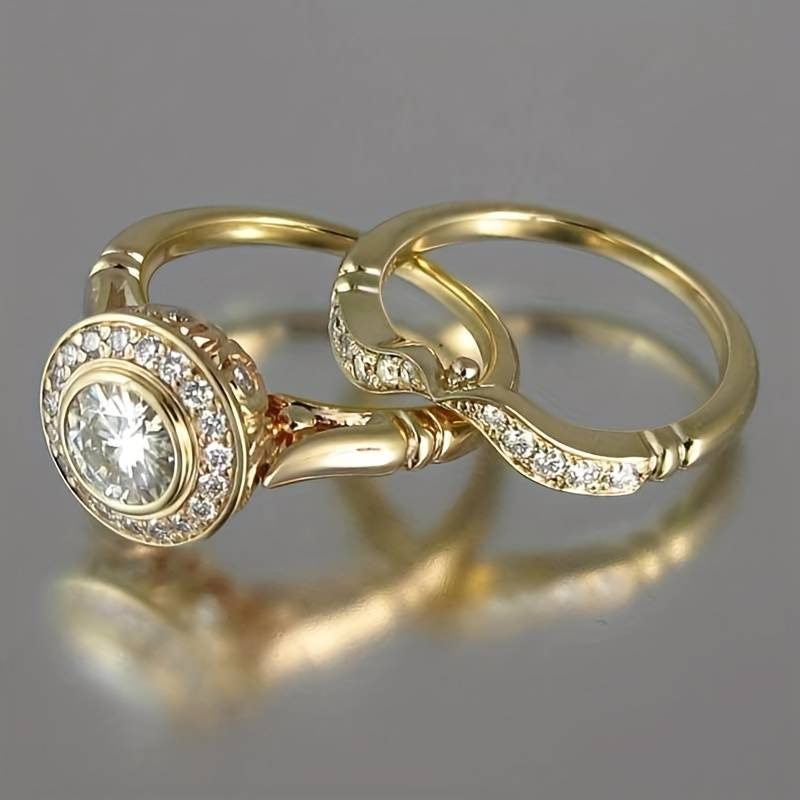 Vintage Guld- og Zirkonia-Ring-Sæt