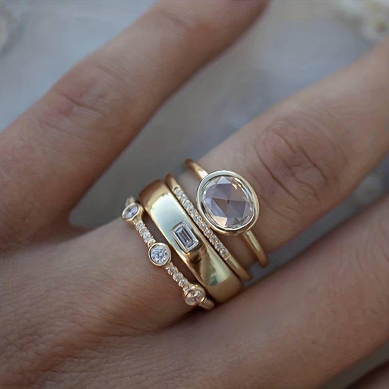 Vintage Goldring-Sæt med Zirkonia-Krystaller