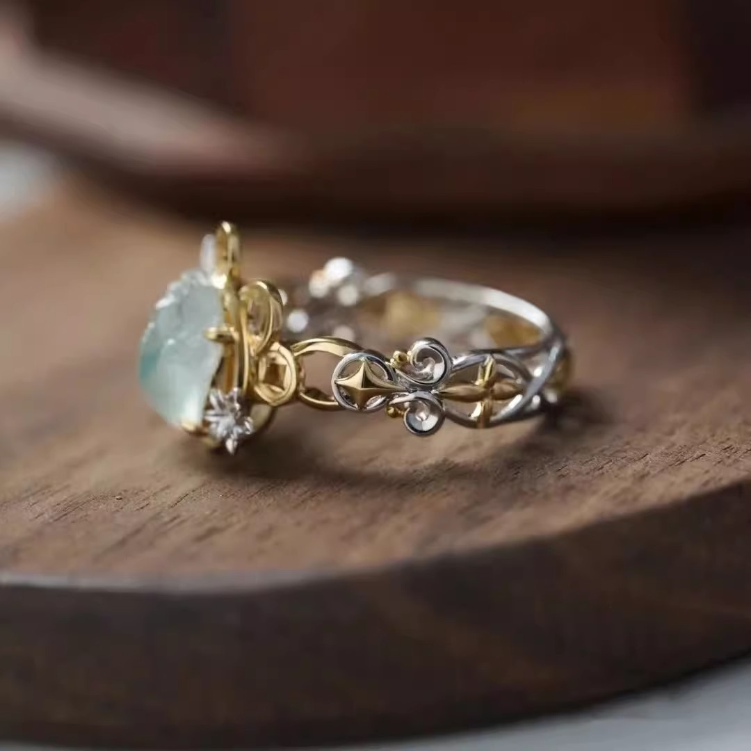 Vintage Ring i Guld og Sølv med Månesten
