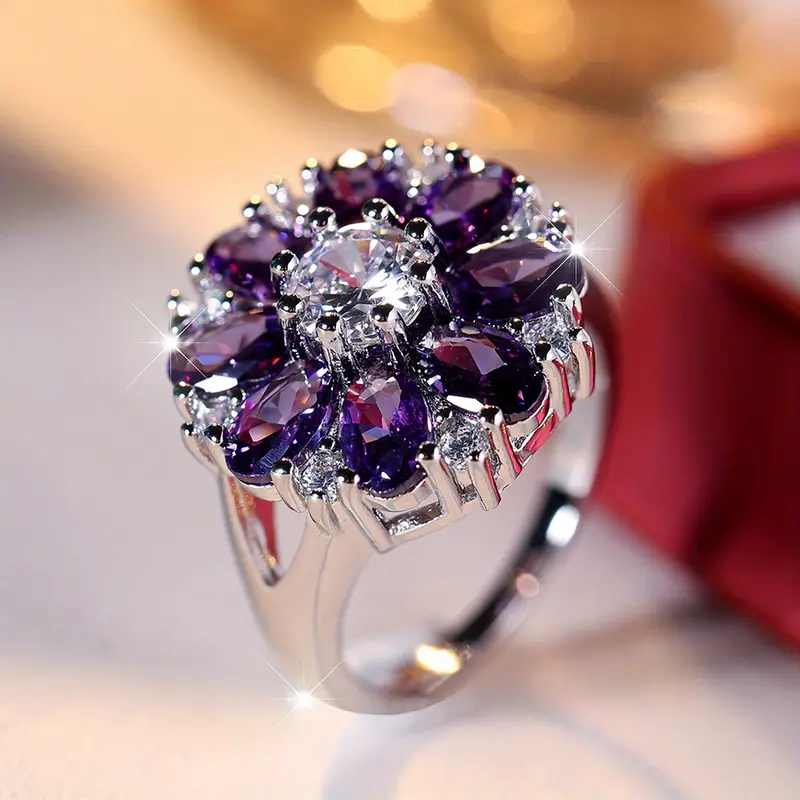 Vintage sølvring med violet blomst