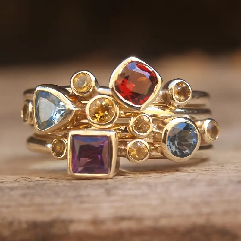 Farverig Lagdelt Guldring