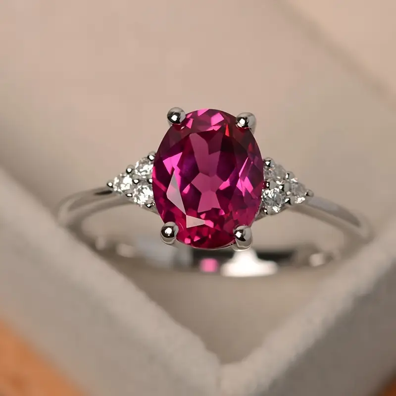 Ædel sølvring med oval pink sten