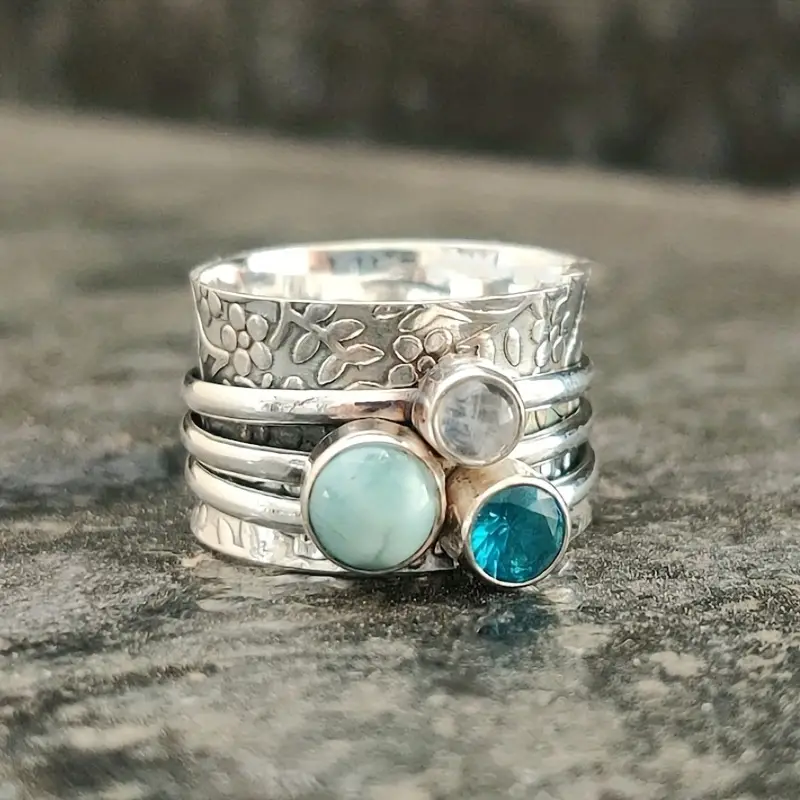 Vintage Ring med Naturelementer og blå Sten