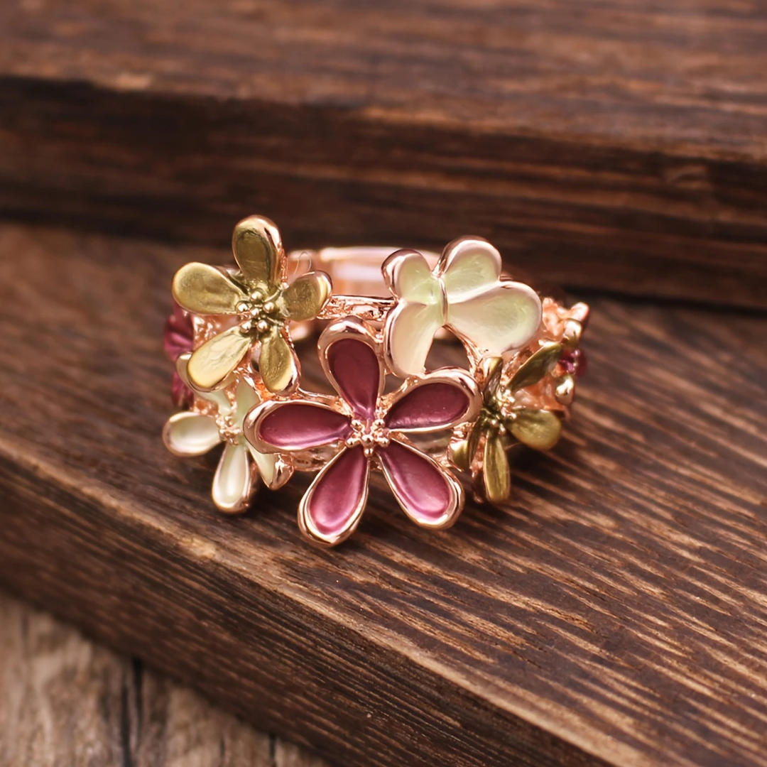 Ring med blomster i emalje