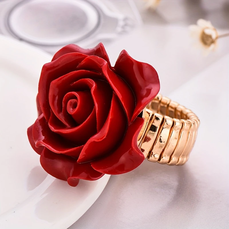 Roséguld ring med rød rose