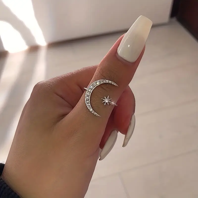Sølv Måne Zirkonia Ring