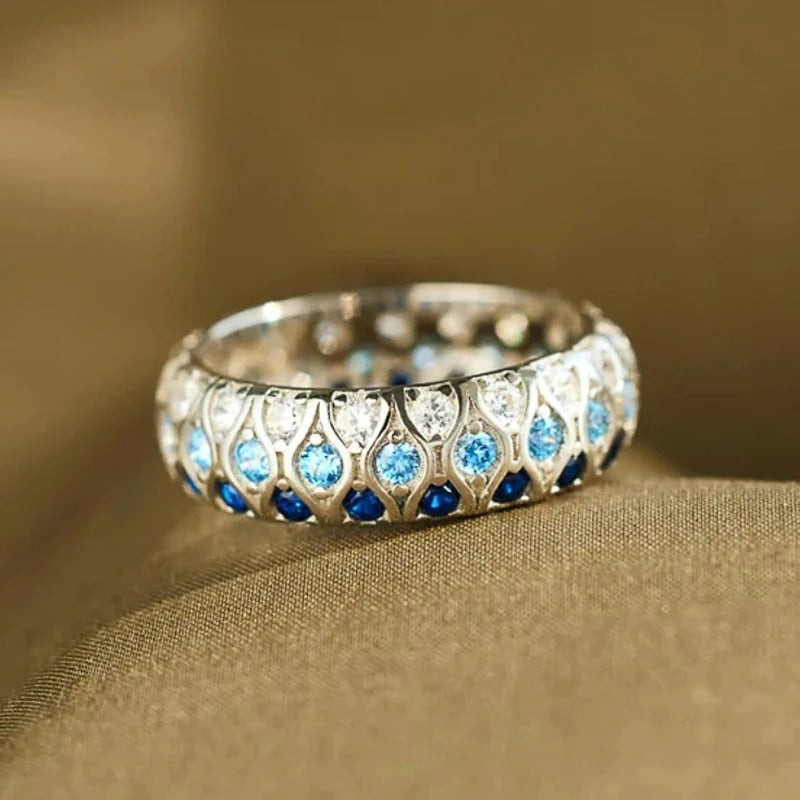 Vintage tofarvet blå krystalbånd ring