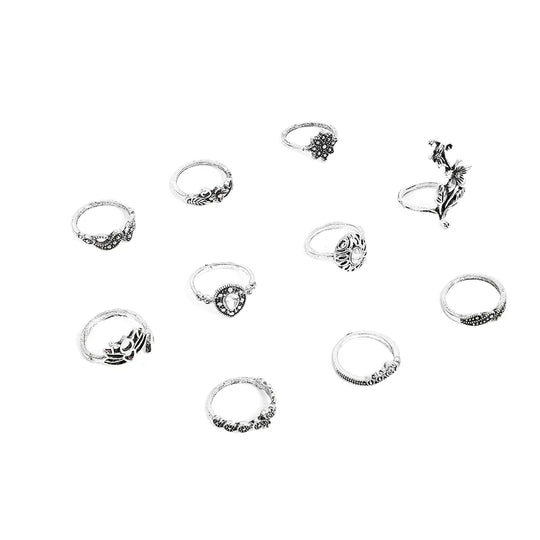 Sæt mine ringe i antik sølv med fortryllede detaljer