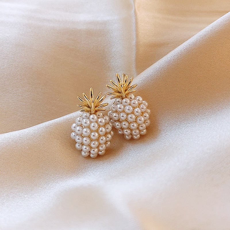 Tropiske Ananas- og Perlebesatte Øreringe
