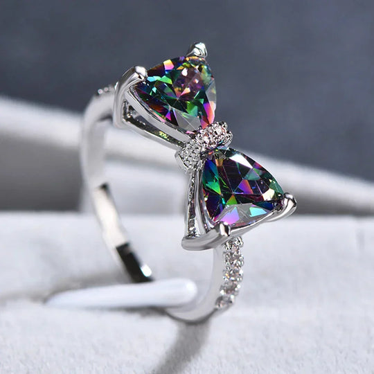 Flerfarvet krystalbue-ring