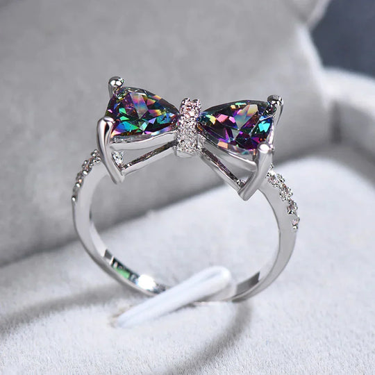 Flerfarvet krystalbue-ring